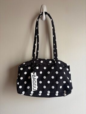 BAGGU Black & White Polka Dot Bowler Bag